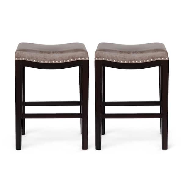Noble House Tiffin 26 in. Grey Upholstered Counter Stool (Set of 2)