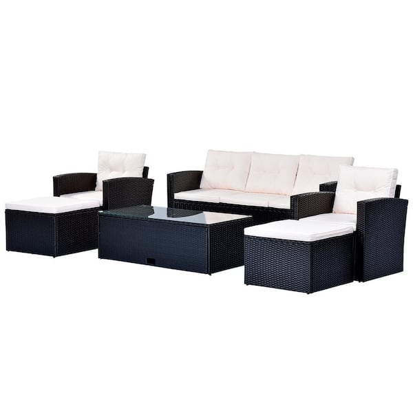 Utopia 4niture Magnus Wicker PE Rattan Outdoor Sectional Set with Coffee Table and Beige Cushions (Set of 6)