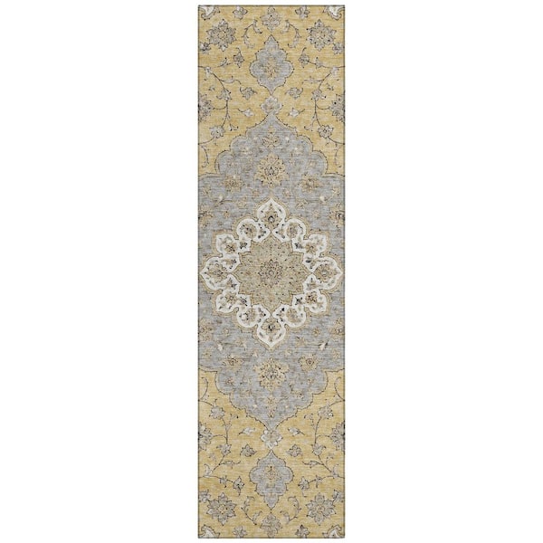 Chantille Machine Washable Indoor/Outdoor Abstract ACN3081 Gold 2 ft. x 7 ft. Runner Rug