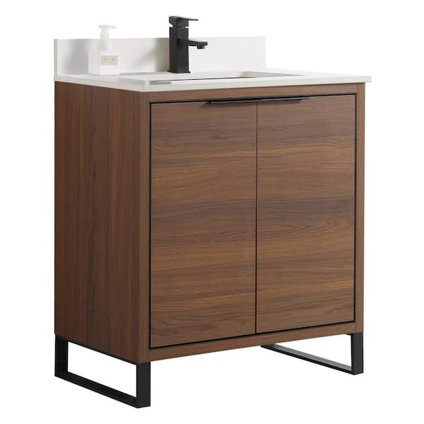 FINE FIXTURES Opulence 30 in. W x 18 in. D x 33.5 in. H Bath Vanity in Walnut Ebony with White Single sink Top