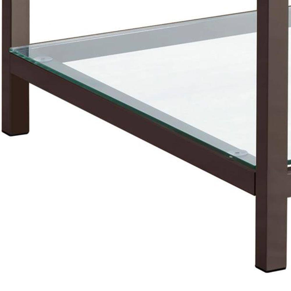 Contemporary Silver Metal & Glass Square End Table with Shelf