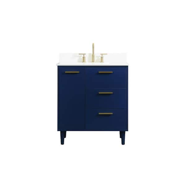 Unbranded Simply Living 30 in. W x 19 in. D x 34 in. H Bath Vanity in Blue with Ivory White Engineered Marble Top