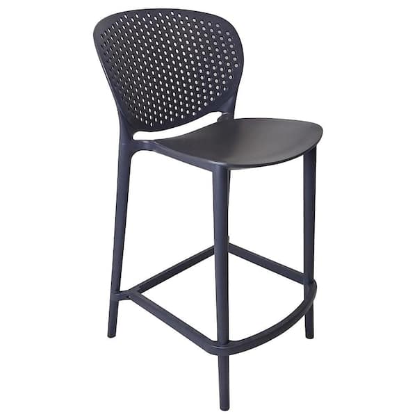 Benjara 36 in. Gray Low Back Plastic Bar Stool with Plastic Seat