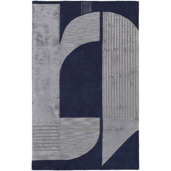 HomeRoots Blue, Silver Geometric 2 ft. x 8 ft. Area Rug