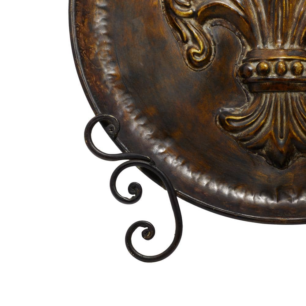 Brown Iron Fleur De Lis Embossed Round Charger with Stand