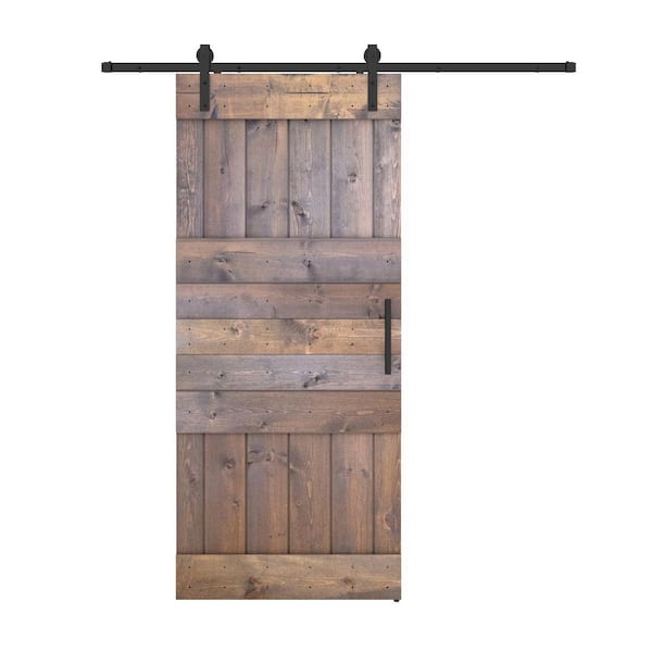 Dessliy Mid Lite 28 in. x 84 in. Brair Smoke Finished Pine Wood Sliding Barn Door with Hardware Kit (DIY)