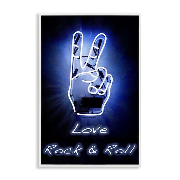 Stupell Industries Love Rock & Roll Neon by Graffi*tee Studios White Framed Typography Giclee Art Print 30 in. x 20 in.