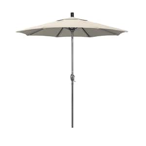 7.5 ft. Grey Aluminum Market Push Button Tilt Crank Lift Patio Umbrella in Beige Olefin