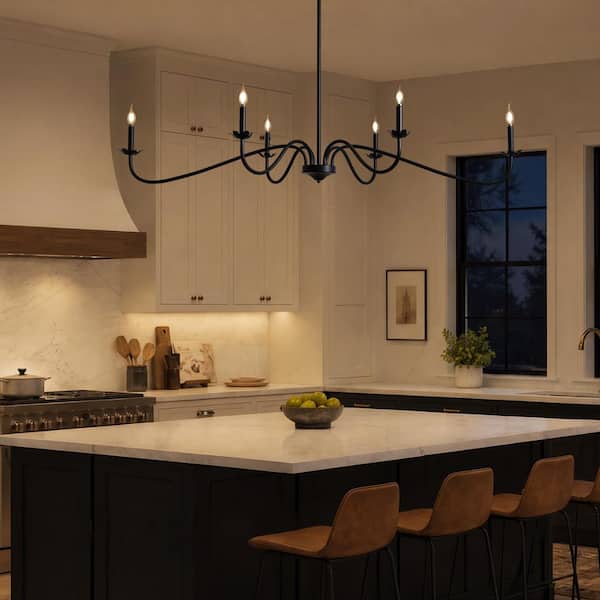 64 in. Modern 6-Light Black Transitional Pendant light for Kitchen, Living Room, and Dining Room (Bulbs Not Included)