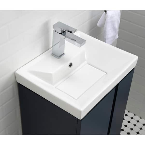 Home Decorators Collection Glovertown 17 3 In X 14 D Vanity Midnight Blue With Ceramic Top White Sink And Mirror Glovertownco Mb The Depot Home Decorators Collection Glovertown, Bathroom Vanity Pedestal Cabinets Home Depot