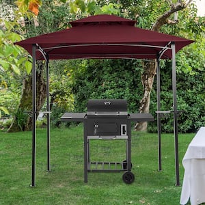 4.9 ft. x 7.9 ft. Burgundy Outdoor Grill Gazebo, Shelter Tent, Double Tier Soft Top Canopy in Red