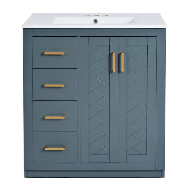 TCYO 30 in. Single Sink Freestanding Blue Bath Vanity with White Ceramic Top Unassembled
