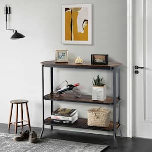 39.5 in. Brown 3-Tier Wood Entryway Sofa Console Table Steel Frame for Hallway Living Room