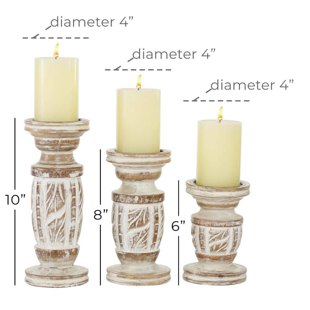 Radiant Elegance White Washed Wood Candlestick Trio, Set of 3