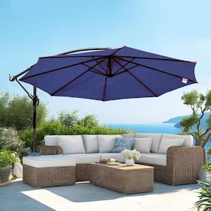 10 ft. Steel Cantilever Offset Patio Umbrella in Blue with Crank and Base