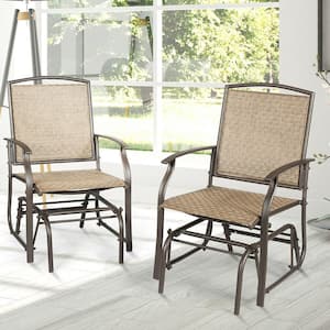 2-Person Brown Metal Outdoor Glider Swing Single Rocking Chair (Set of 2)