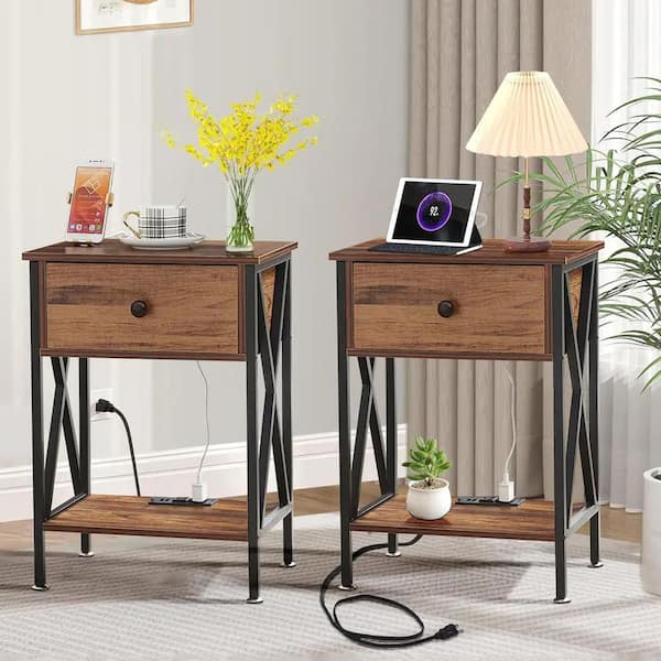 VECELO Nightstands Set of 2 with Charging Station and Drawers, Modern ...