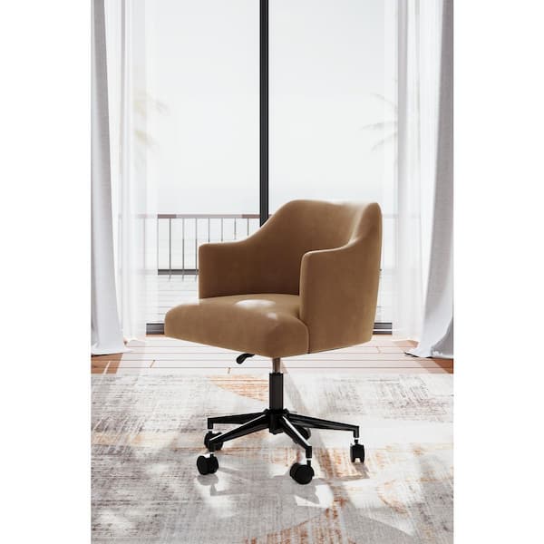 Signature DESIGN BY ASHLEY Austanny Velvet Swivel Drafting Chairs in Brown with Arms