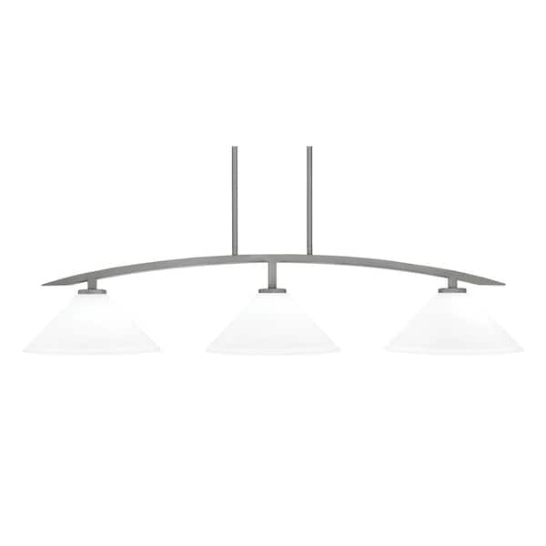 Unbranded Siena 45.25 in. 3-Light Graphite Chandelier with 12 in. White Muslin Glass Shades, no bulbs included