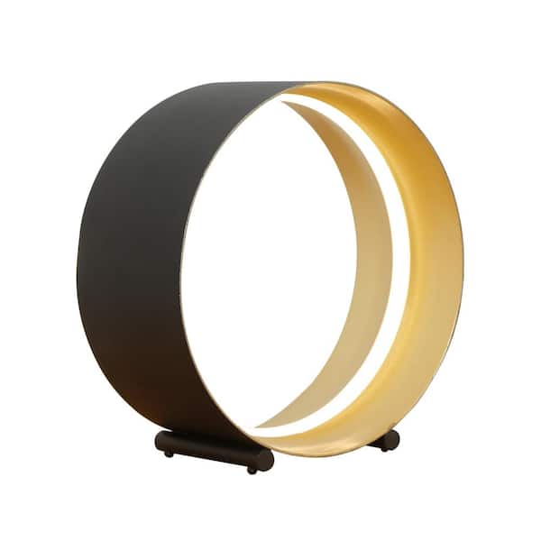 UMEILUCE 9 in. Black and Gold Modern Cylinder Integrated LED Table Lamp with 4-Way Touch Dimming