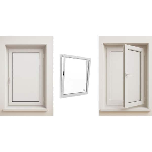 36in. x60in. Wht/Wht, Single Sash, uPVC Triple Pane, Tilt & Turn LowE Window, Replacement/New Construction w/Screen, RH