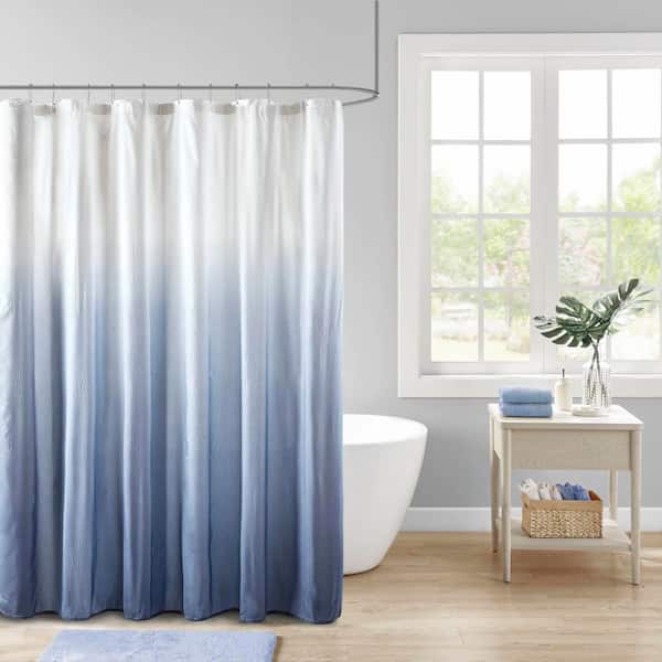 Loire Blue 72 in. x 72 in. Ombre Printed Seersucker Shower Curtain