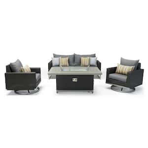 Milo Espresso 4-Piece Wicker Patio Motion Fire Pit Deep Seating Set with Charcoal Gray Cushions
