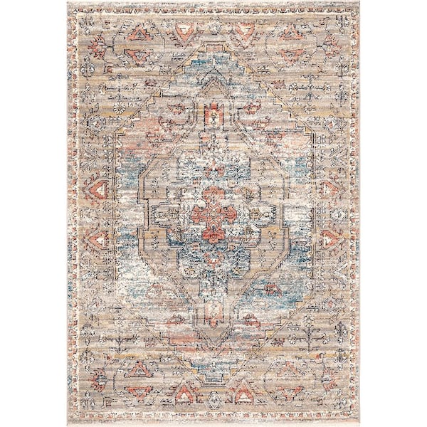 nuLOOM Marley Cardinal Cartouche 5 ft. x 7 ft. Beige Traditional Area Rug