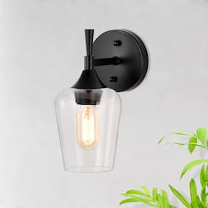 Arlo 5 in. 1-Light Matte Black Indoor Wall Sconce with Clear Glass Shade