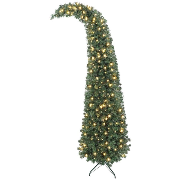 7 ft. Pre-lit Bent Top Artificial Christmas Tree Xmas Tree with 777 Tips and 300 Warm White LEDs with 8 Lighting Modes