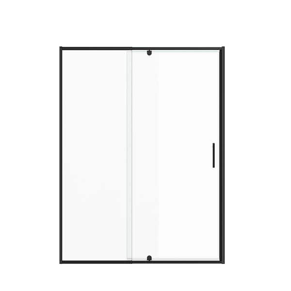 50 in. to 54 in. W x 71 in. H Pivot Semi-Frameless Shower Door in Black Finish with 1/4 in. Tempered Glass