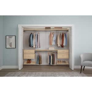 Genevieve 8 ft. Birch Adjustable Closet Organizer 2 Short and 2 Double Hanging Rods with 2 Shoe Racks and 4 Drawers