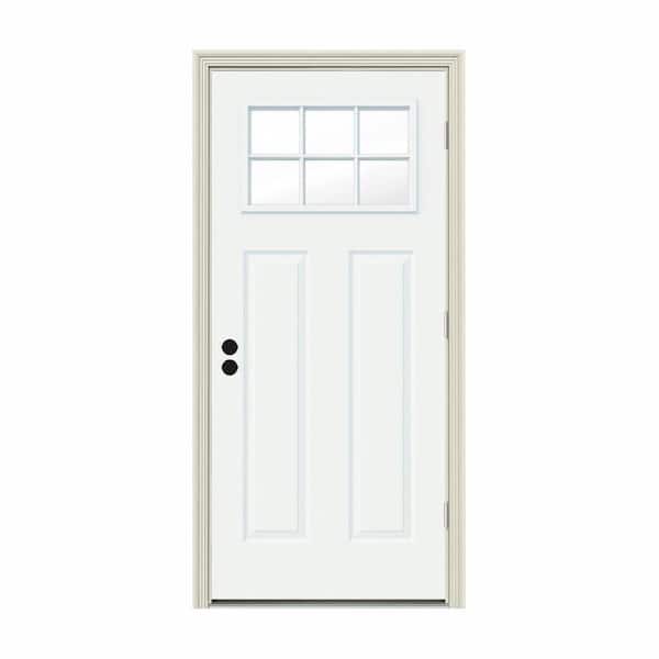 JELD-WEN 30 in. x 80 in. 6 Lite Craftsman White Painted Steel Prehung Left-Hand Outswing Front Door w/Brickmould