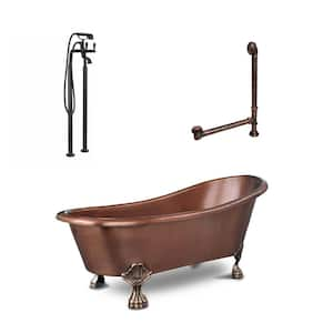 Heisenberg 67.5 in x 32 in. Freestanding Clawfoot Bathtub in Antique Copper with Faucet and Drain Kit