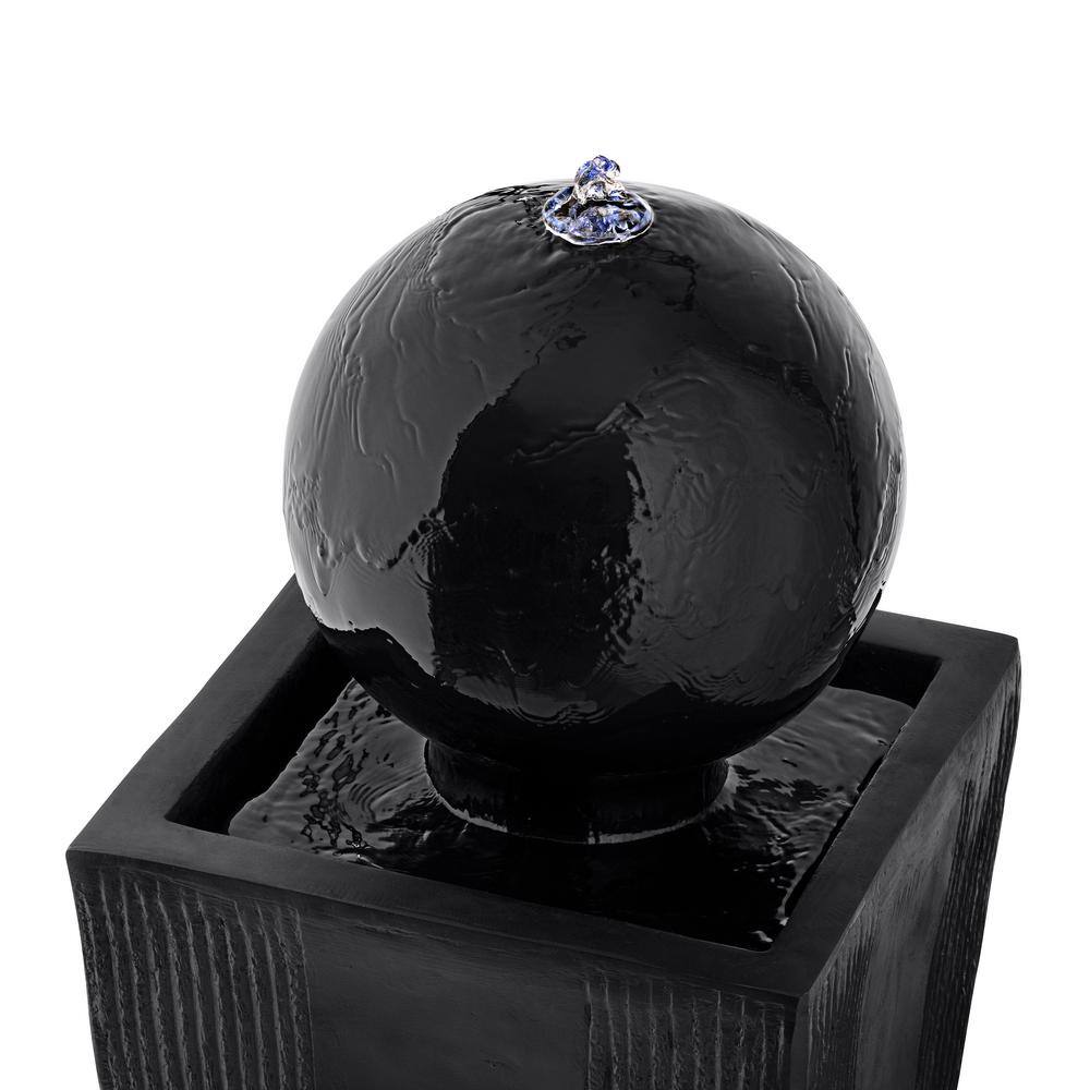 Black Polystone 33" Sphere Pedestal Water Fountain