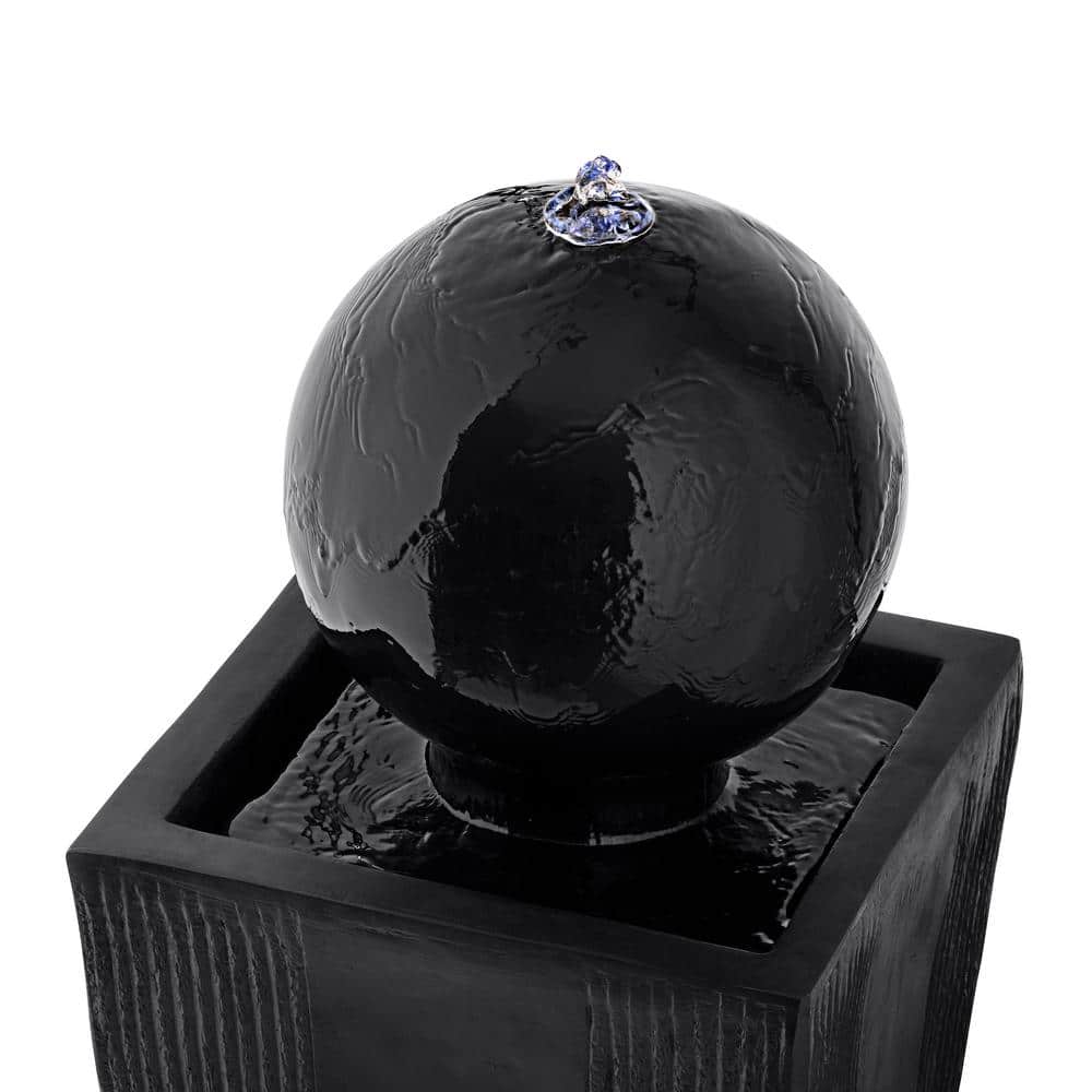 Black Polystone 33" Sphere Pedestal Water Fountain