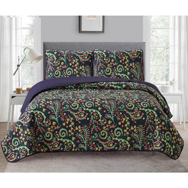Harper Lane Ilona 3-Piece Multi-Colored Microfiber Full/Queen Quilt Set