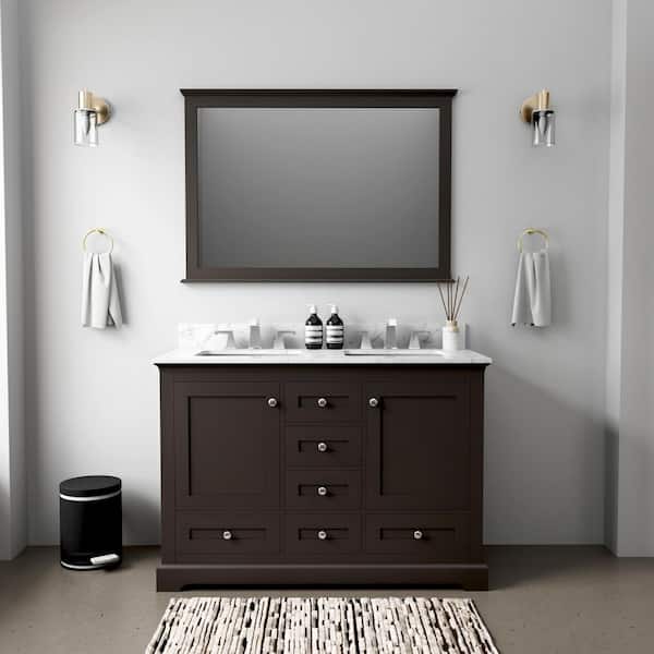 Lexora Dukes 48 in. W x 22 in. D x 34 in. H Bath Vanity Cabinet without Top in Espresso with Mirror