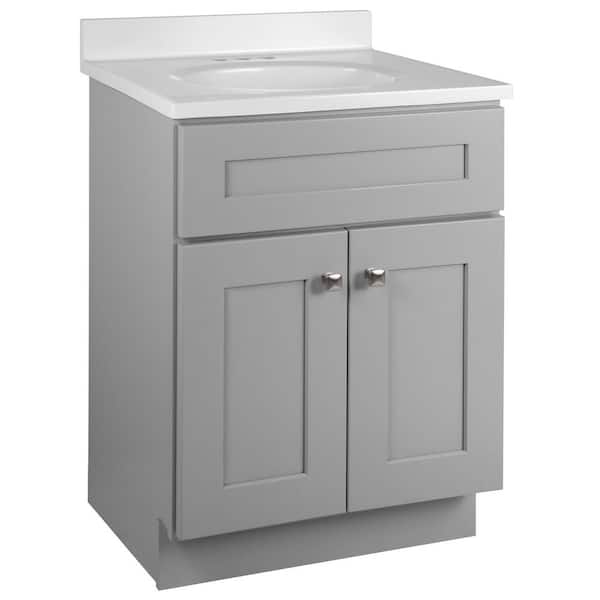 Brookings 25 in. W 1 Sink Bath Vanity in Gray with White Cultured Marble Top Assembled