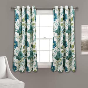 Floral Paisley 52 in. W x 45 in. L Light Filtering Window Panels Curtain in Blue/Green