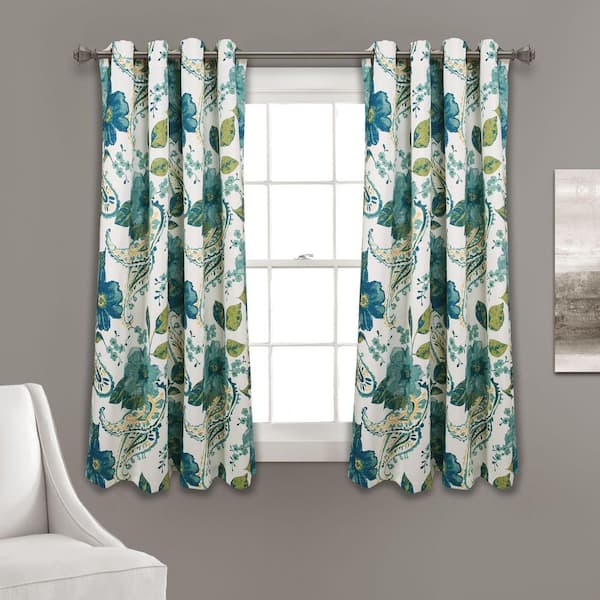 HOMEBOUTIQUE Floral Paisley 52 in. W x 45 in. L Light Filtering Window Panels Curtain in Blue/Green
