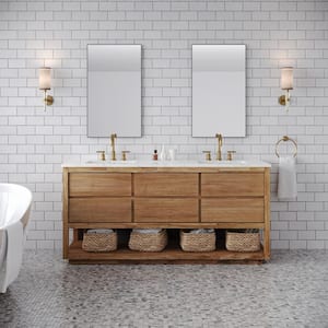 Oakman 72 In. W x 22 In. D x34.3 In. H Double Sink Bath Vanity in Mango Wood with Marble Top with White Basin and Faucet