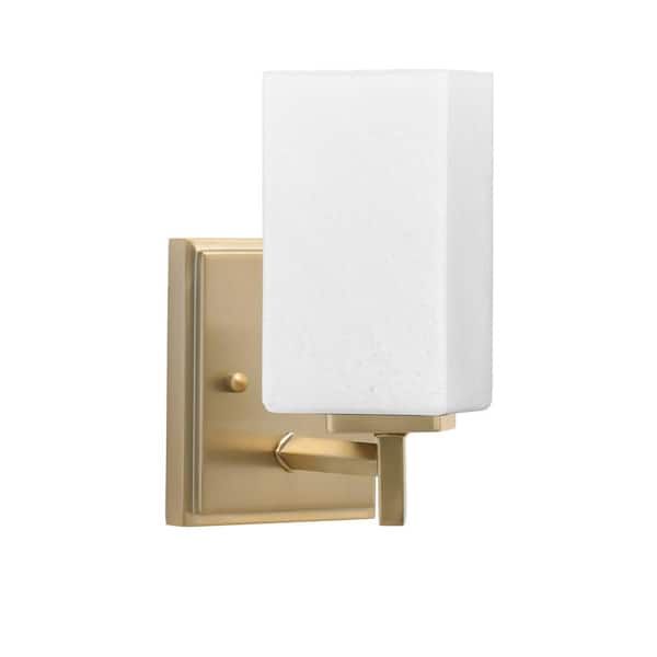 Unbranded Bridgewater 1 Light New Age Brass Wall Sconce with 3.5 in. Square White Marble Glass Shade, No Bulbs Included
