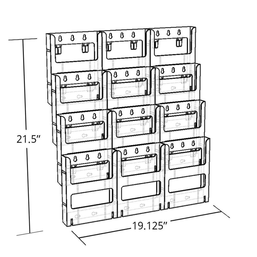 Clear 12-Pocket Wall Mounted Plastic Literature Holder