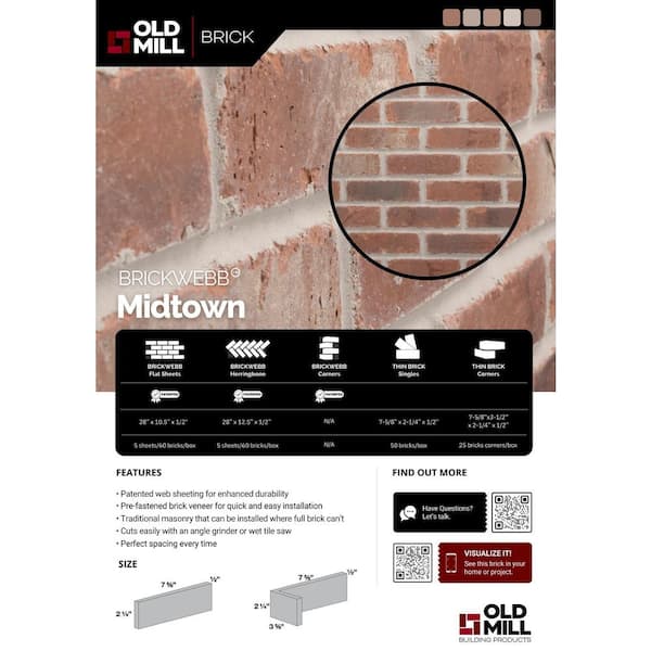 【oan】Division Brick Over Hood Old Mill Brick 28 in. x 12.5 in. x 0.5 in. Brickwebb