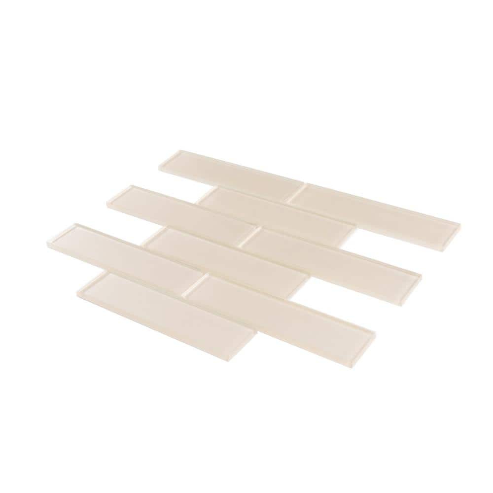 Beige Polished Glass Subway Mosaic Tile 2" x 8"