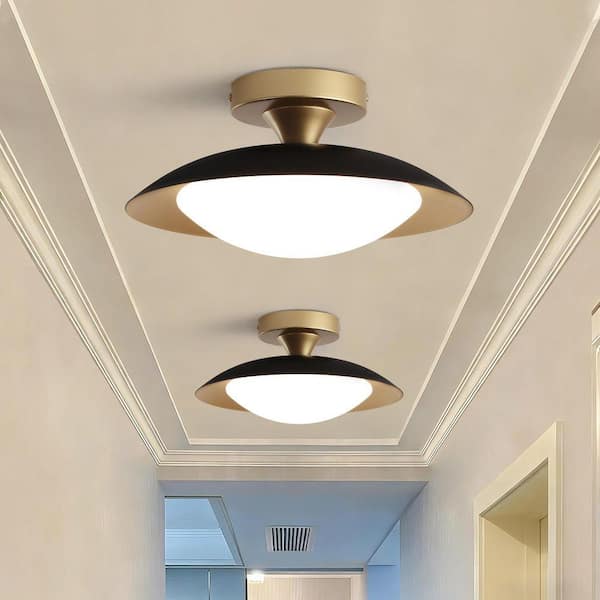PAKOKULA 11.8 in.1-Light Industrial Black and Gold LED Semi-Flush
