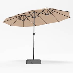 15 ft. Market Patio Umbrella 2-Side in Beige With Base and Sandbags