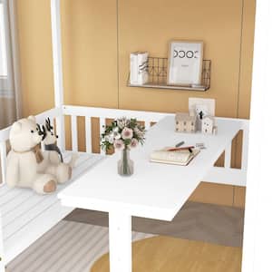 White Full-Over-Full Bunk Bed with Changeable Table, Bunk Bed Turn into Upper Bed and Down Desk
