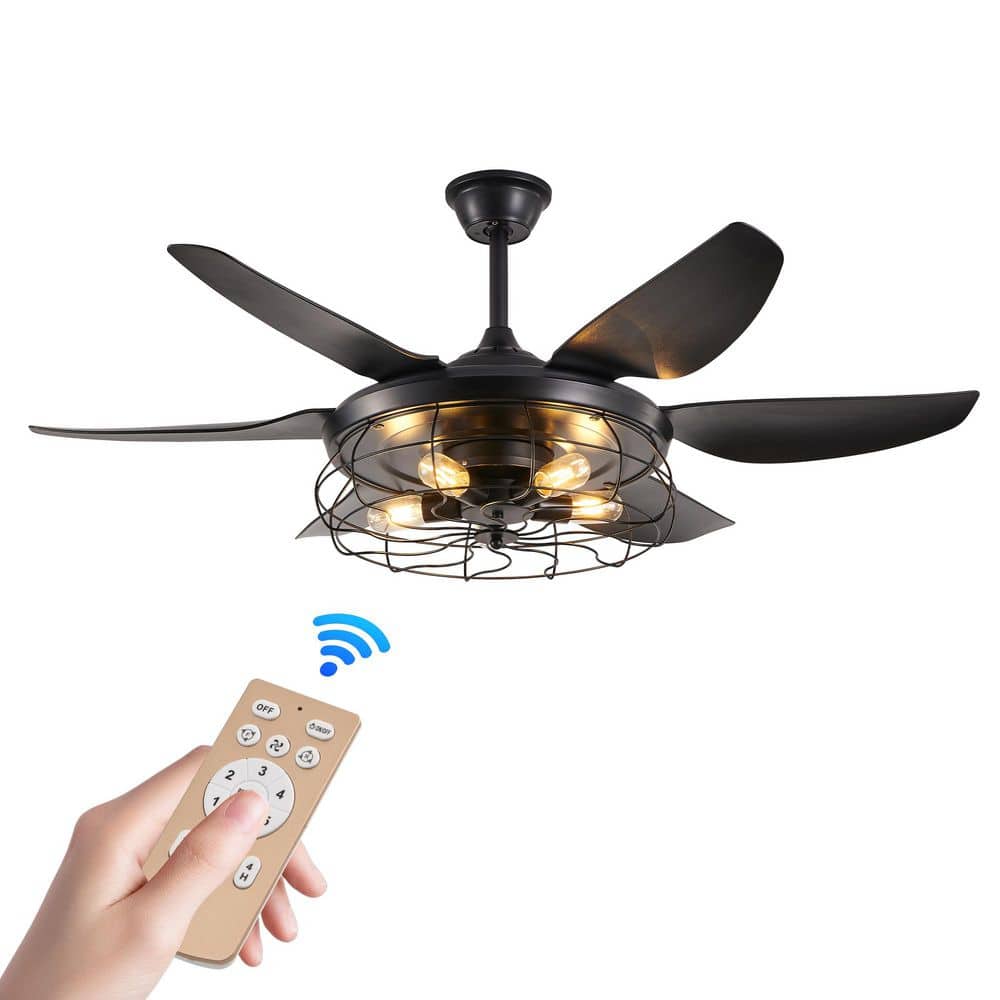 Matte Black 52'' Ceiling Fan with LED Light and Remote